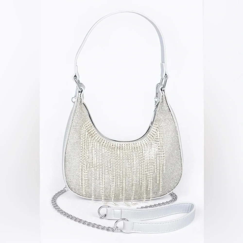 Hot Fix Stones Rhinestones Fringe Hobo Bag